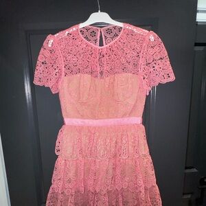 Self-Portrait Pink Lace Midi Dress